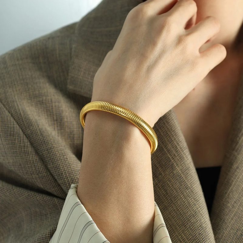 Stainless Steel Texture Flex Snake Chain Cuff Bracelet 18k Gold Plated Wide Bracelet Bangle Fashion Jewelry Women Gifts - Image 6