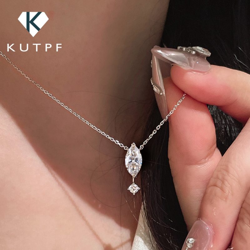 1.1carat Marquise/Round Cut Moissanite Pendant Necklace for Women Lab Diamond Necklaces 925 Sterling Silver Stacking Neck Chain