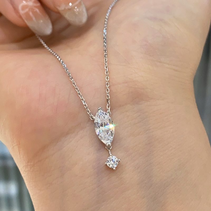 1.1carat Marquise/Round Cut Moissanite Pendant Necklace for Women Lab Diamond Necklaces 925 Sterling Silver Stacking Neck Chain - Image 2
