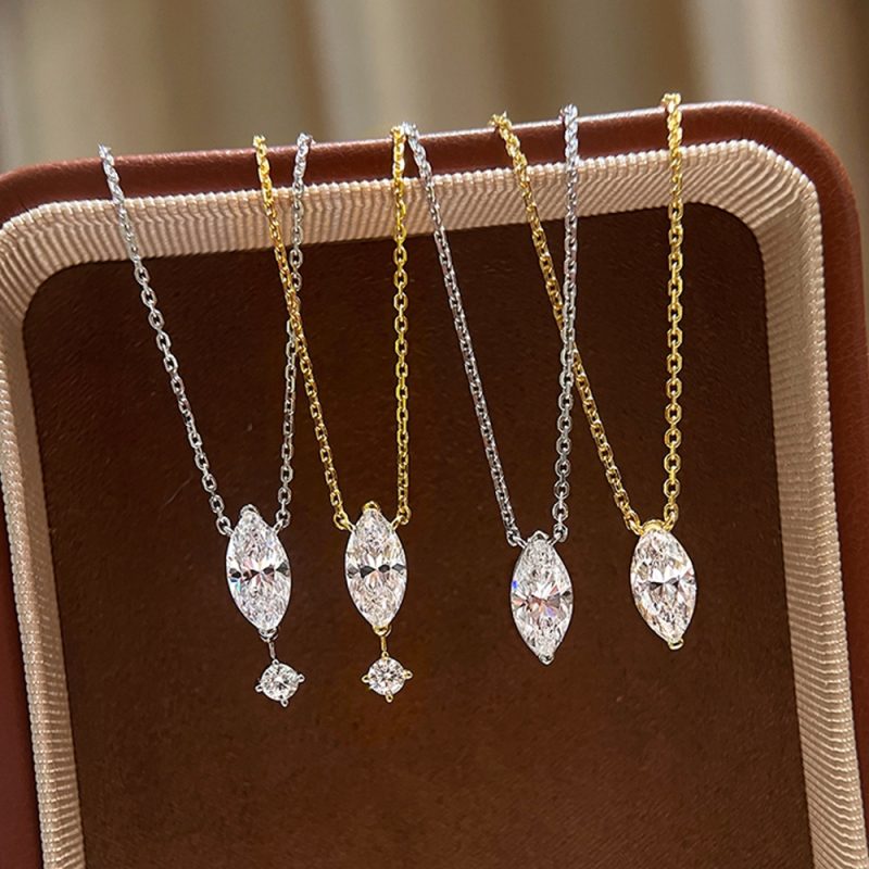 1.1carat Marquise/Round Cut Moissanite Pendant Necklace for Women Lab Diamond Necklaces 925 Sterling Silver Stacking Neck Chain - Image 4