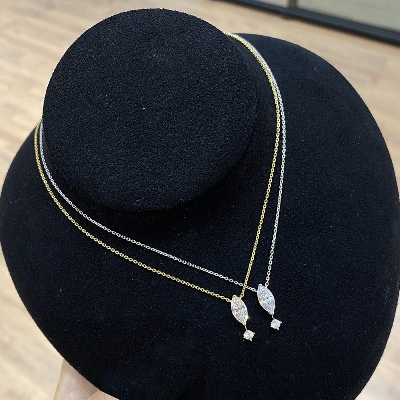 1.1carat Marquise/Round Cut Moissanite Pendant Necklace for Women Lab Diamond Necklaces 925 Sterling Silver Stacking Neck Chain - Image 5