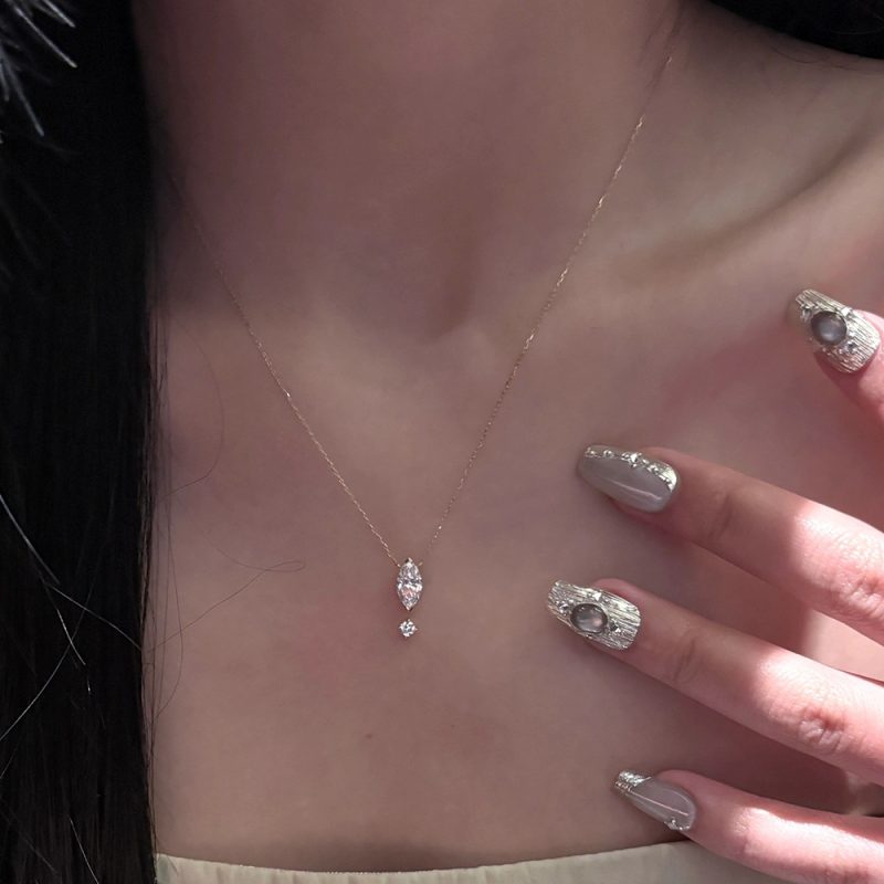 1.1carat Marquise/Round Cut Moissanite Pendant Necklace for Women Lab Diamond Necklaces 925 Sterling Silver Stacking Neck Chain - Image 6