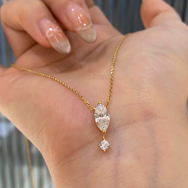 1.1carat Marquise/Round Cut Moissanite Pendant Necklace for Women Lab Diamond Necklaces 925 Sterling Silver Stacking Neck Chain - Image 8