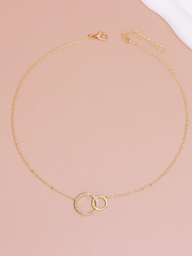 Stainless Steel Necklaces for Women Fashion Thin Chain Minimalist Dainty Double Circle Pendant Necklace on The Neck Jewelry - Image 2