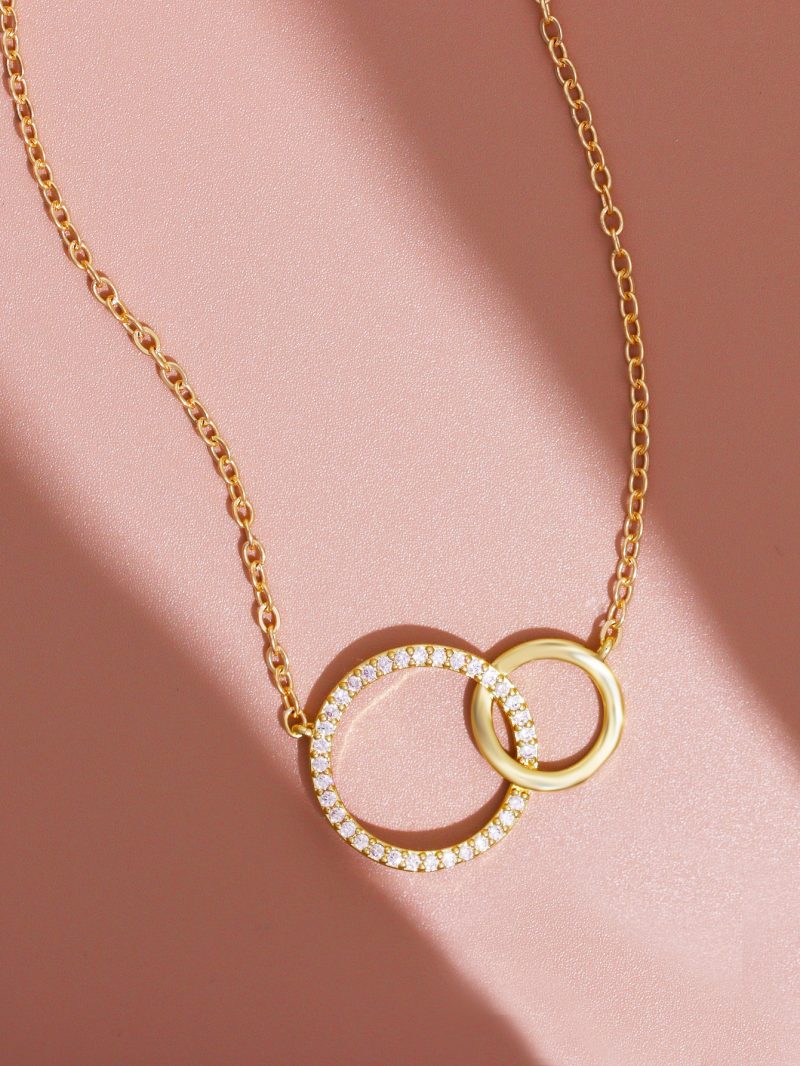 Stainless Steel Necklaces for Women Fashion Thin Chain Minimalist Dainty Double Circle Pendant Necklace on The Neck Jewelry - Image 3
