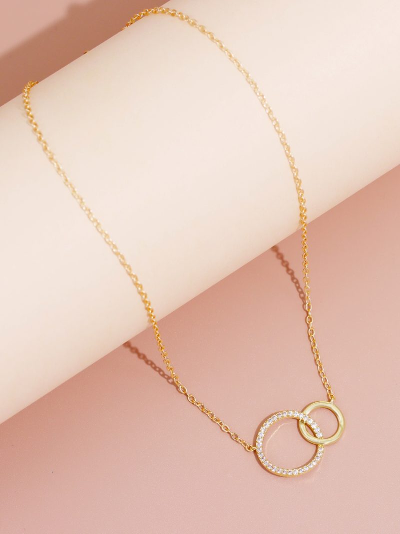 Stainless Steel Necklaces for Women Fashion Thin Chain Minimalist Dainty Double Circle Pendant Necklace on The Neck Jewelry - Image 4