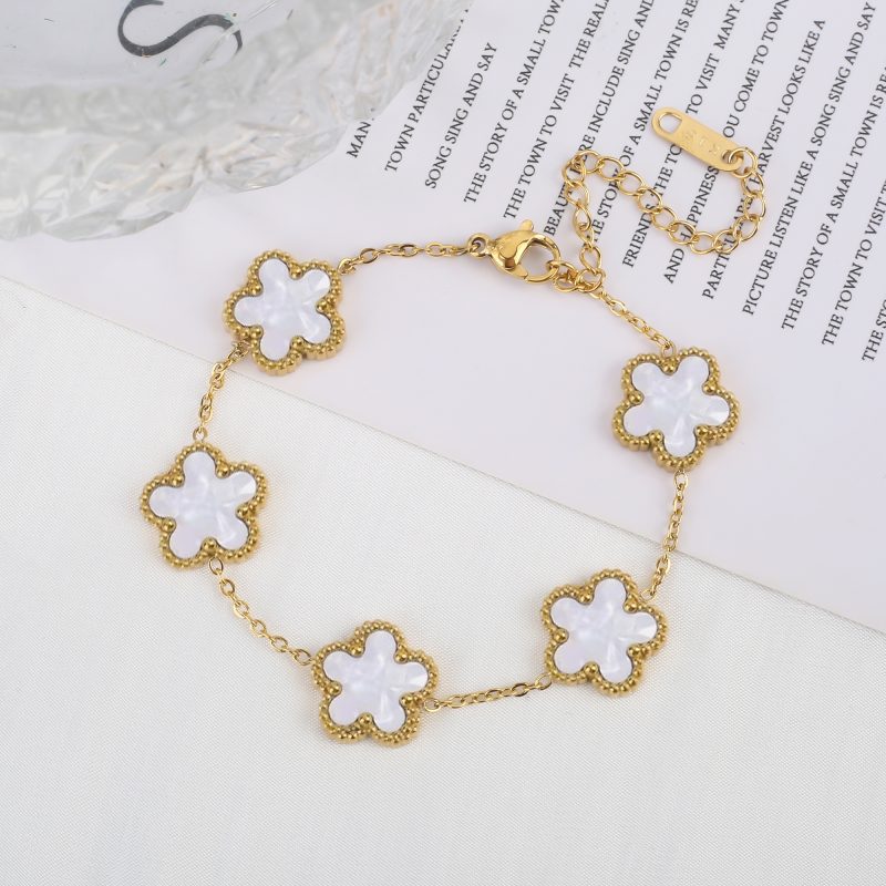 Classic Luxury Stainless Steel Bracelet Ladies Adjustable Five Flower Bracelets for Women New Fashion Party Jewelry Gifts Clover - Image 2