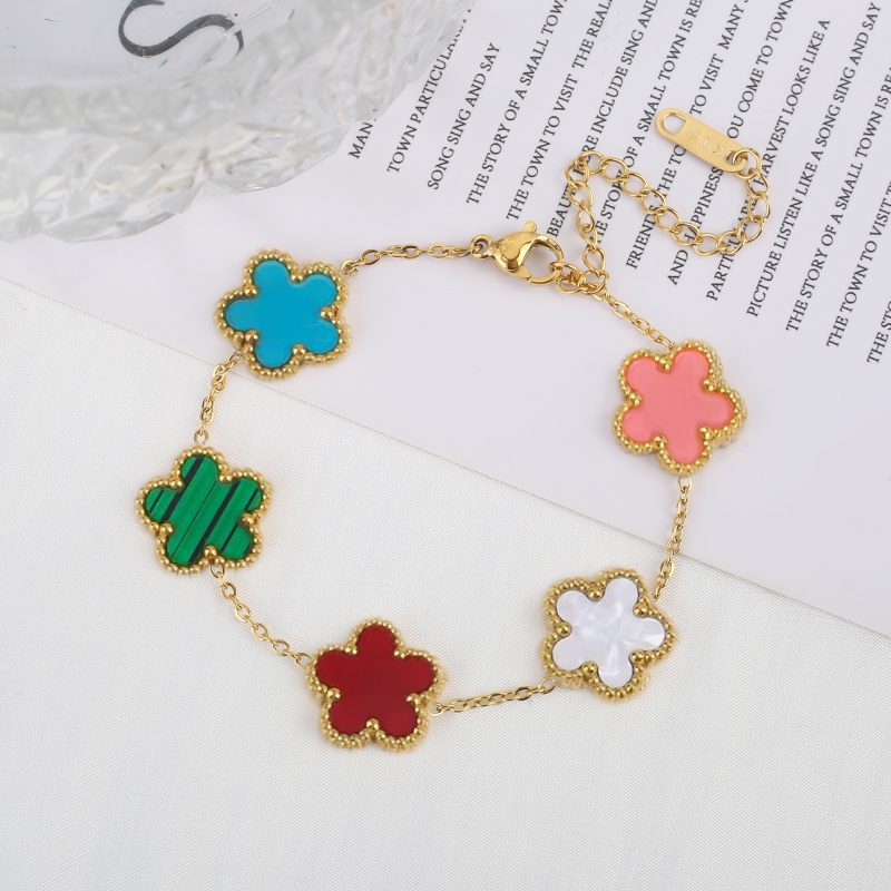 Classic Luxury Stainless Steel Bracelet Ladies Adjustable Five Flower Bracelets for Women New Fashion Party Jewelry Gifts Clover - Image 4