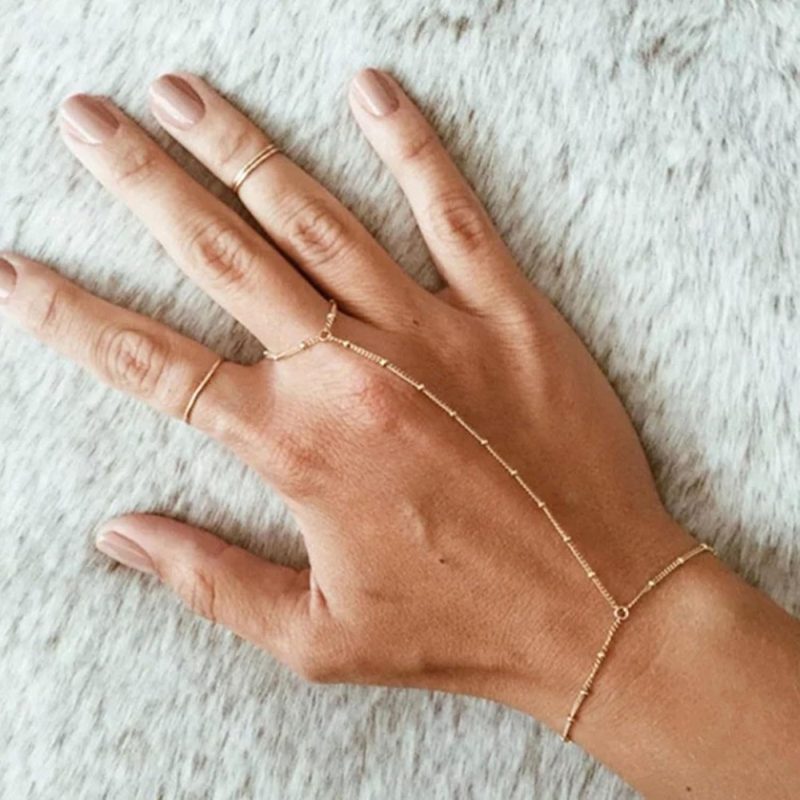 Dainty Hand Chain Bracelet Ring Gold Plated Handmade Link Chains Connecting Harness Bracelets Hand Jewelry for Women Trendy Gift - Image 2