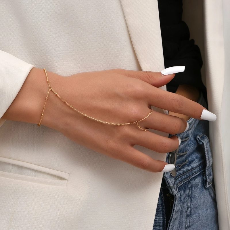 Dainty Hand Chain Bracelet Ring Gold Plated Handmade Link Chains Connecting Harness Bracelets Hand Jewelry for Women Trendy Gift - Image 4