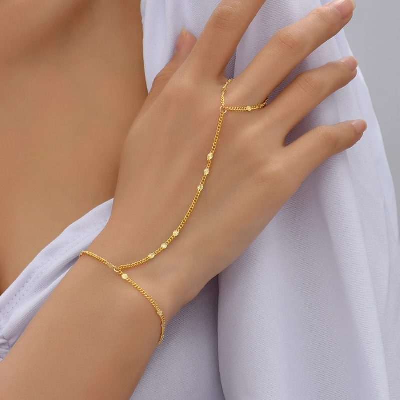 Dainty Hand Chain Bracelet Ring Gold Plated Handmade Link Chains Connecting Harness Bracelets Hand Jewelry for Women Trendy Gift - Image 9