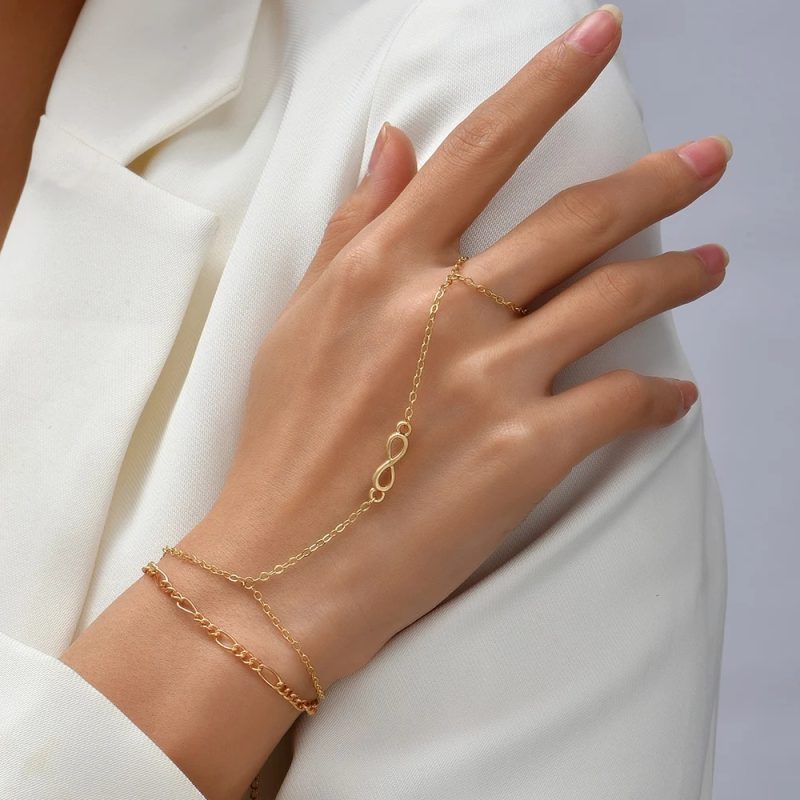 Dainty Hand Chain Bracelet Ring Gold Plated Handmade Link Chains Connecting Harness Bracelets Hand Jewelry for Women Trendy Gift - Image 14