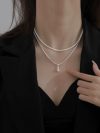 925 Sterling Silver Starry Sky Double Layered Water Drop Necklace for Women Collarbone Chain Pendant Jewelry Wedding Party Gift