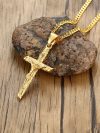 Stainless Steel Cross Necklace Catholicism Jesus Pendant Gold Color Collar Church Prayer Faith Jewelry for Men Women Gift