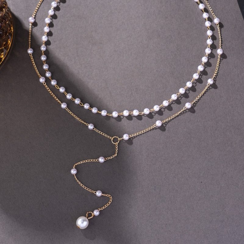 Fashionable Double-layer Pearl Tassel Pendant Necklace, Elegant Women's Wedding Banquet Holiday Gift, Gorgeous Jewelry - Image 4