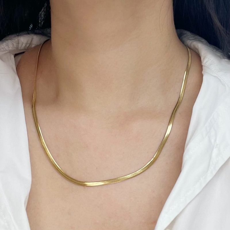 Minimalist Unisex Snake Chain Necklace Choker Stainless Steel Herringbone Gold Color Fashion Jewelry Gift For Her Women and Men - Image 4