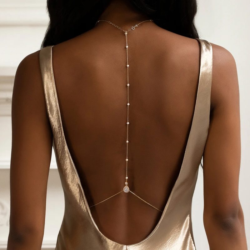 Simulated Pearl Back Chains Body Jewelry Fashion Party Annual Ball Accessories Body Chains for Women