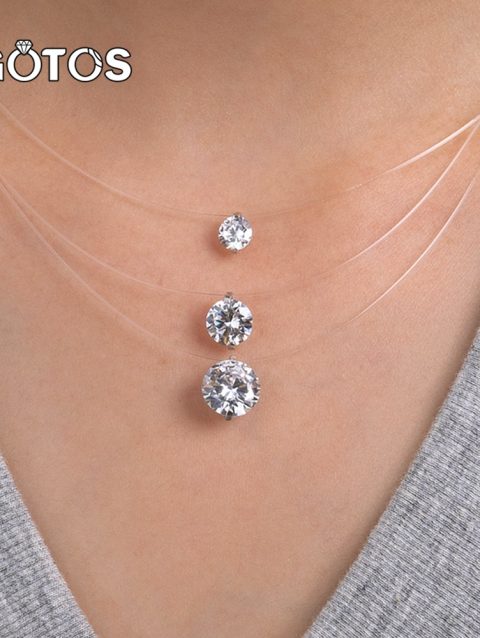 IGOTOS 0.5-5CT Moissanite Pendant Necklace Women Certified 925 Sterling Silver Transparent Fishing Line Choker Chain Jewelry