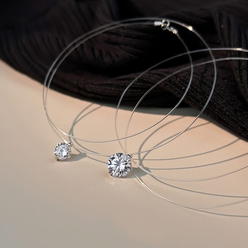 IGOTOS 0.5-5CT Moissanite Pendant Necklace Women Certified 925 Sterling Silver Transparent Fishing Line Choker Chain Jewelry - Image 4