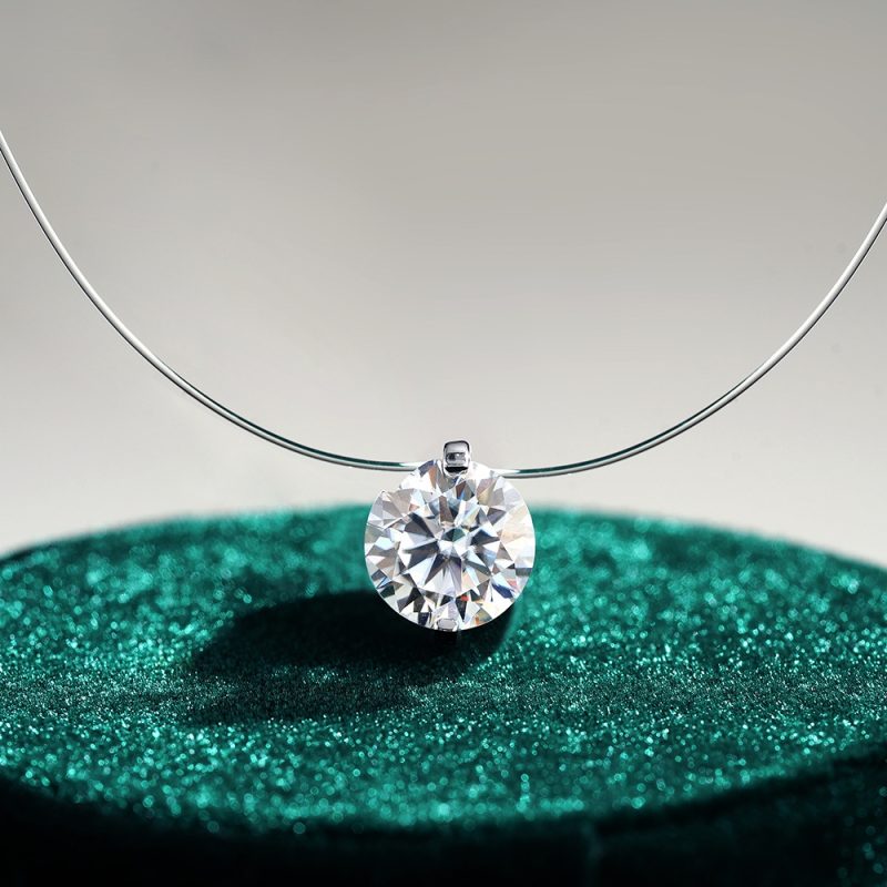 IGOTOS 0.5-5CT Moissanite Pendant Necklace Women Certified 925 Sterling Silver Transparent Fishing Line Choker Chain Jewelry - Image 5