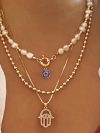 Classic Pendant Necklace for Women Micro Zircon Turkish Lucky Evil Eyes Palm Cross Pearl Multilayer Metal Chain Choker Jewelry