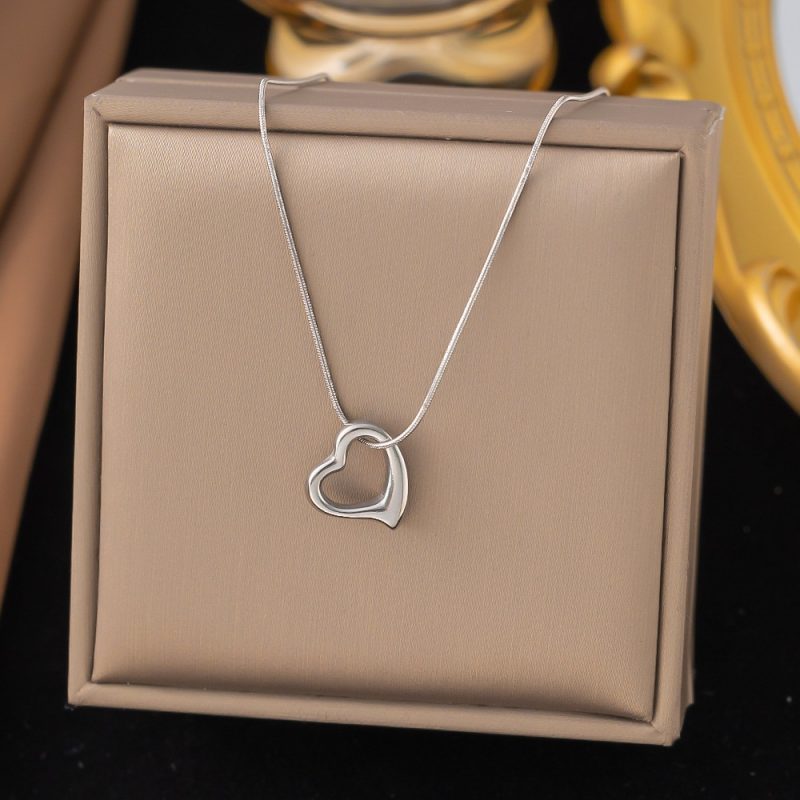 Stainless Steel Hollow Love Heart Pendant Snake Chain Necklace For Women Gold Color Clavicle Chain Non-fading Jewelry Gifts New - Image 3