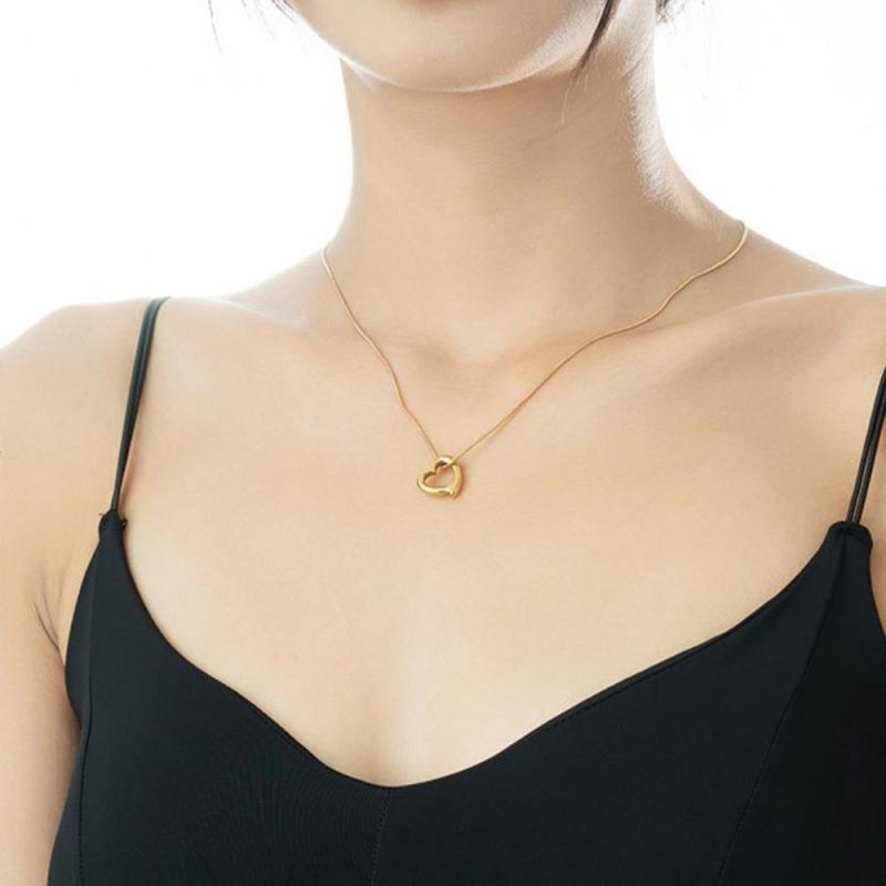 Stainless Steel Hollow Love Heart Pendant Snake Chain Necklace For Women Gold Color Clavicle Chain Non-fading Jewelry Gifts New - Image 4