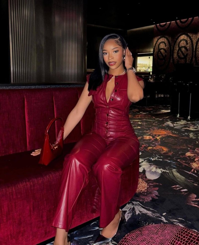 OL6163 Red Faux-Leather Sleeveless Jumpsuits Women Rompers Womens Button Details PU Leather Fitted Jumpsuits - Image 5