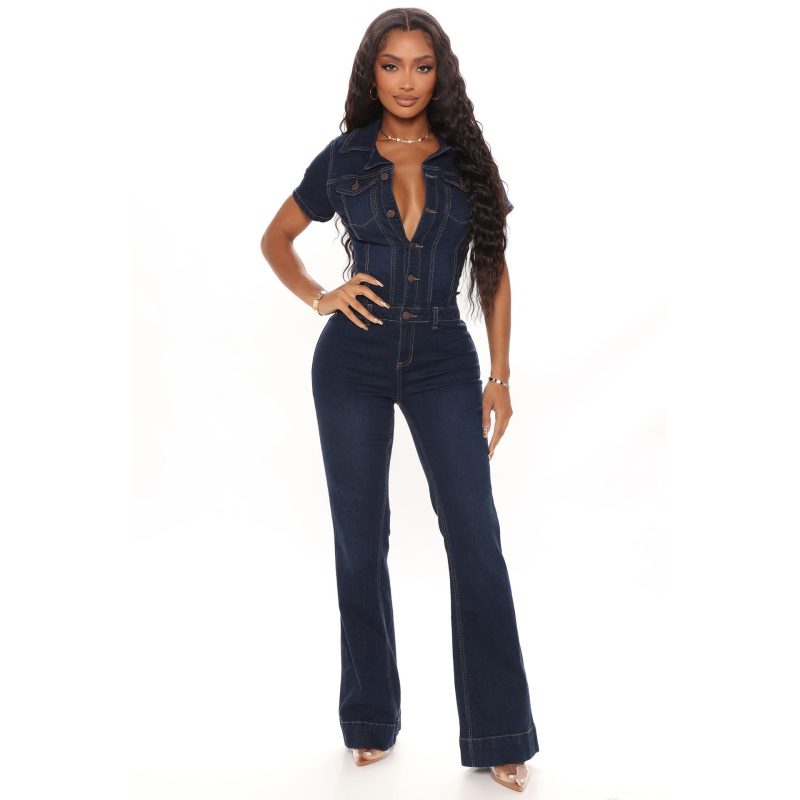 Demin Overalls Women Jumpsuits Mom Jeans One Piece Long Pants Y2k High Waist Single Breasted Rompers Streetwear Party Club Work - Image 2
