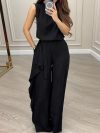 Wefads 2 Piece Set Women Fashion Casual Round Neck Solid Sleeveless Pullover Top Loose With Ruffled Pants Sets High Streetwear