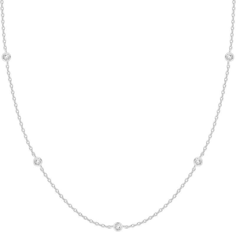 K Gold Plated Station Necklace Silver Plated Diamond Necklace For Women Simulated Diamond Necklaces Gift for Women CZ Chain - Image 2