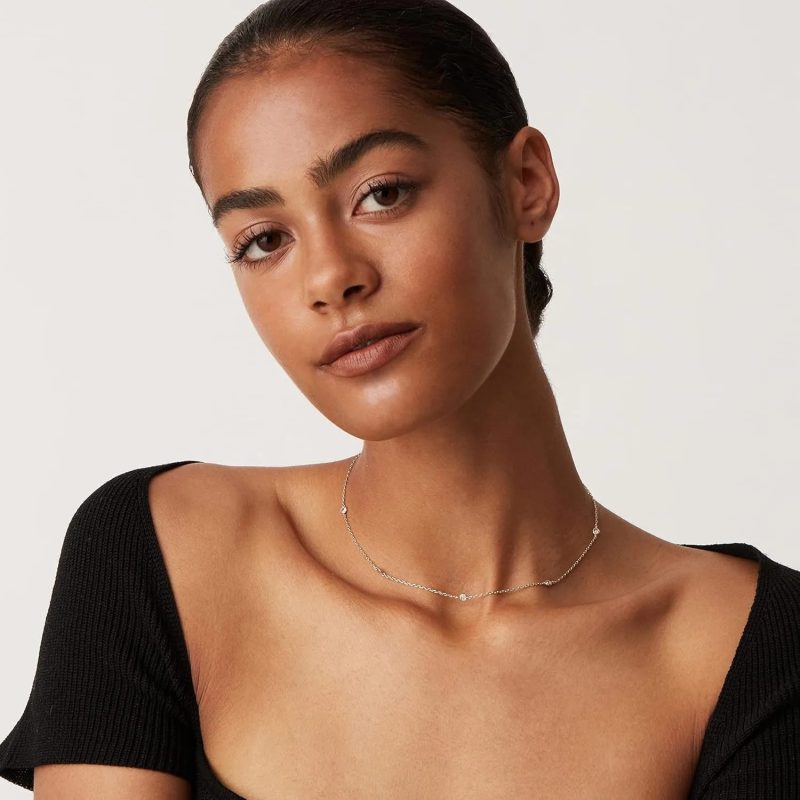 K Gold Plated Station Necklace Silver Plated Diamond Necklace For Women Simulated Diamond Necklaces Gift for Women CZ Chain - Image 4
