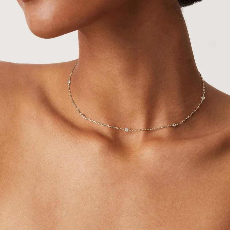 K Gold Plated Station Necklace Silver Plated Diamond Necklace For Women Simulated Diamond Necklaces Gift for Women CZ Chain - Image 5