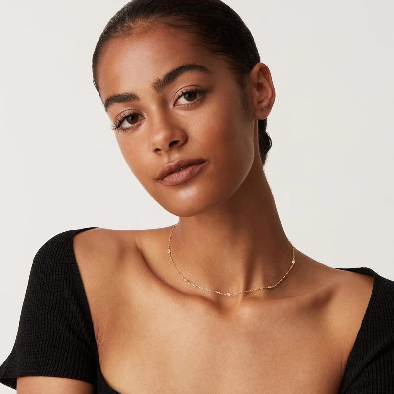 K Gold Plated Station Necklace Silver Plated Diamond Necklace For Women Simulated Diamond Necklaces Gift for Women CZ Chain - Image 6