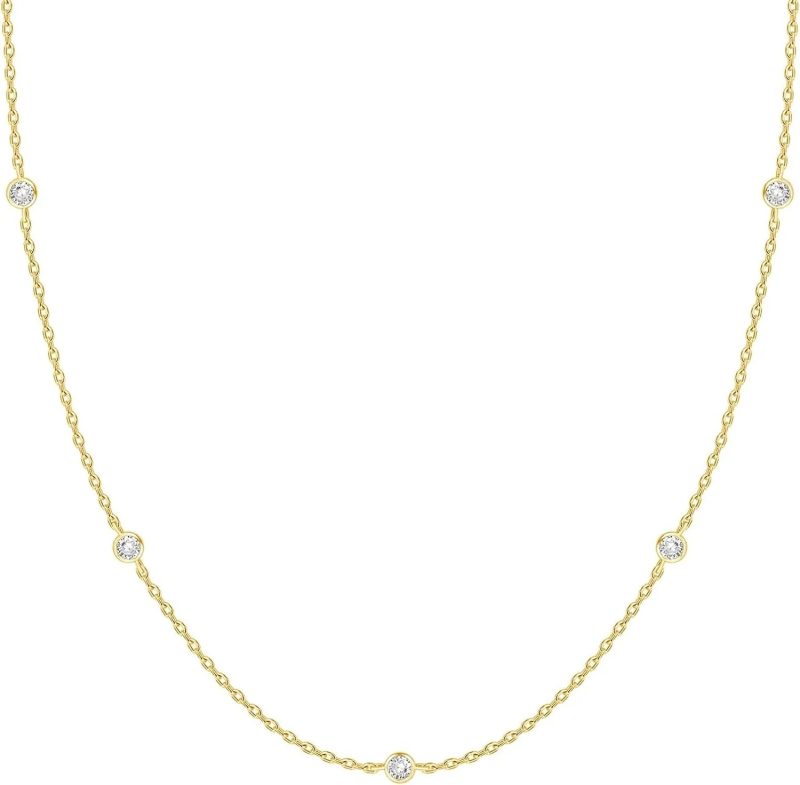 K Gold Plated Station Necklace Silver Plated Diamond Necklace For Women Simulated Diamond Necklaces Gift for Women CZ Chain - Image 7