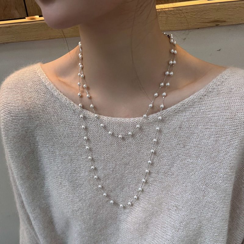 Ajojewel Length 121cm Long Necklaces Golden/Silver Color Classic White Simulated Pearl necklace For Women - Image 2