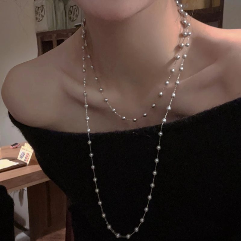 Ajojewel Length 121cm Long Necklaces Golden/Silver Color Classic White Simulated Pearl necklace For Women - Image 3