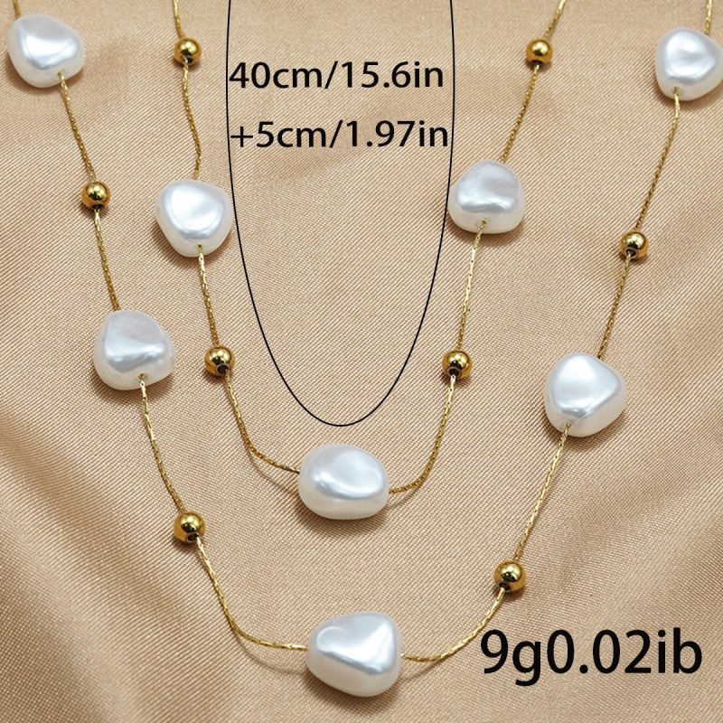 "Lxalry 18K Gold Plated Stainless Steel Faux Pearl Double Layer Necklace for Women – Elegant Tarnish-Free Hypoallergenic Jewelry - Image 5