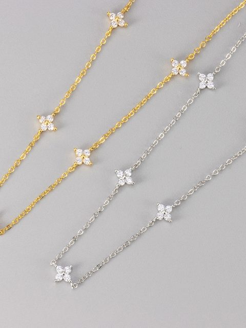 New Stainless Steel Zircon Necklaces for Women 18K Gold Plated Four Leaf Grass Collar Chain Necklace Luxury Jewelry Gift