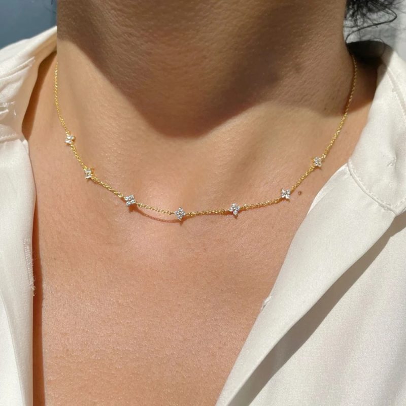 New Stainless Steel Zircon Necklaces for Women 18K Gold Plated Four Leaf Grass Collar Chain Necklace Luxury Jewelry Gift - Image 2
