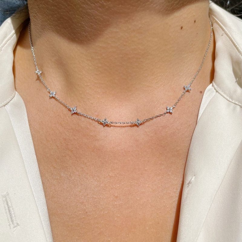 New Stainless Steel Zircon Necklaces for Women 18K Gold Plated Four Leaf Grass Collar Chain Necklace Luxury Jewelry Gift - Image 3
