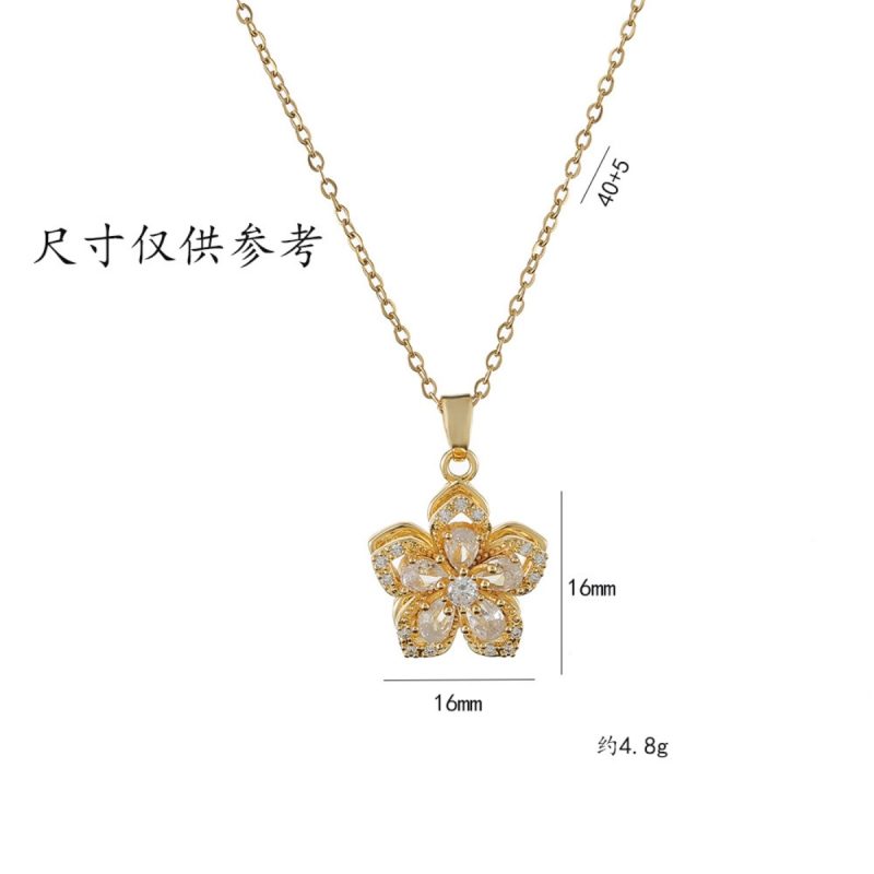 Light Luxury Shiny Zircon Rotatable Flower Pendant Necklace For Women Stainless Steel Romantic Spin Floral Plant Choker Jewelry - Image 5