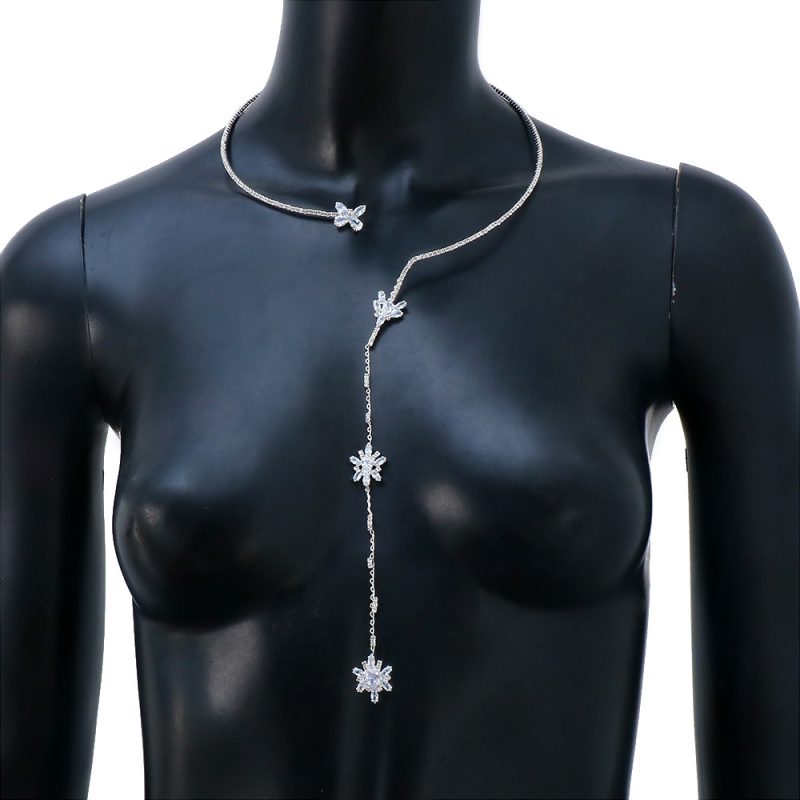 New Body Jewelry for Women Luxury Metal Snow Zircon Necklace Bridal Wedding Dress Jewelry Fashion Accessory - Image 5