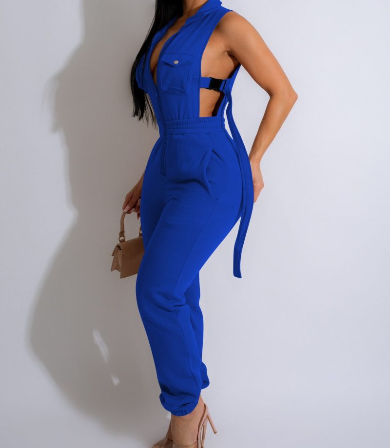 Jumpsuits for Women 2024 Summer Sexy Spicy Girl Side Button Zipper Sleeveless 4 Pocket Jumpsuit Streetwear Fashion Overalls - Image 4