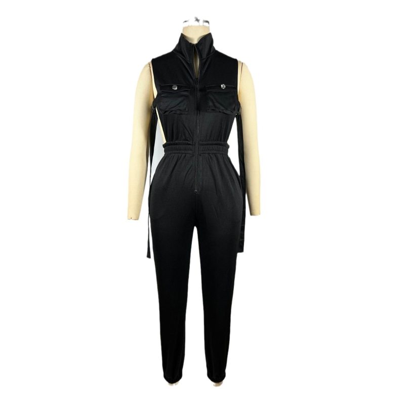 Jumpsuits for Women 2024 Summer Sexy Spicy Girl Side Button Zipper Sleeveless 4 Pocket Jumpsuit Streetwear Fashion Overalls - Image 5