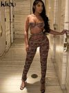 kliou Leopard Printed Popular Women Jumpsuits Sexy Hollow Out Strapless Shirring Skinny Overalls Mujer Trend New Party Clubwear