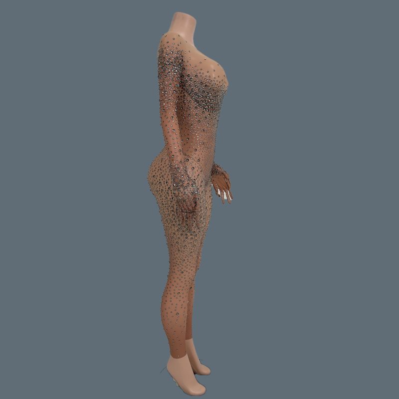 Sexy Stage Costume Full Rhinestones Gloves Sleeves Jumpsuit Evening Fashion Show Outfit Women Photoshoot Bodysuit Tiaotiaotang - Image 2
