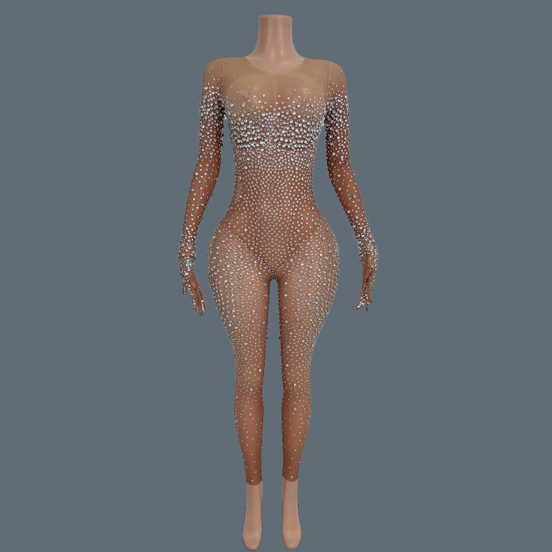 Sexy Stage Costume Full Rhinestones Gloves Sleeves Jumpsuit Evening Fashion Show Outfit Women Photoshoot Bodysuit Tiaotiaotang - Image 7