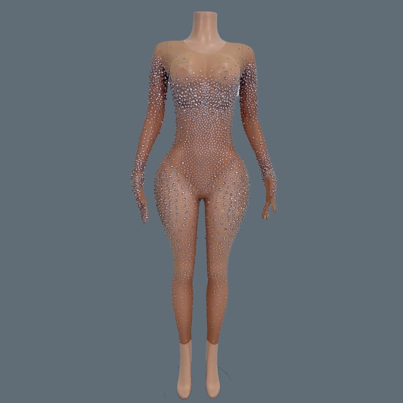 Sexy Stage Costume Full Rhinestones Gloves Sleeves Jumpsuit Evening Fashion Show Outfit Women Photoshoot Bodysuit Tiaotiaotang - Image 8