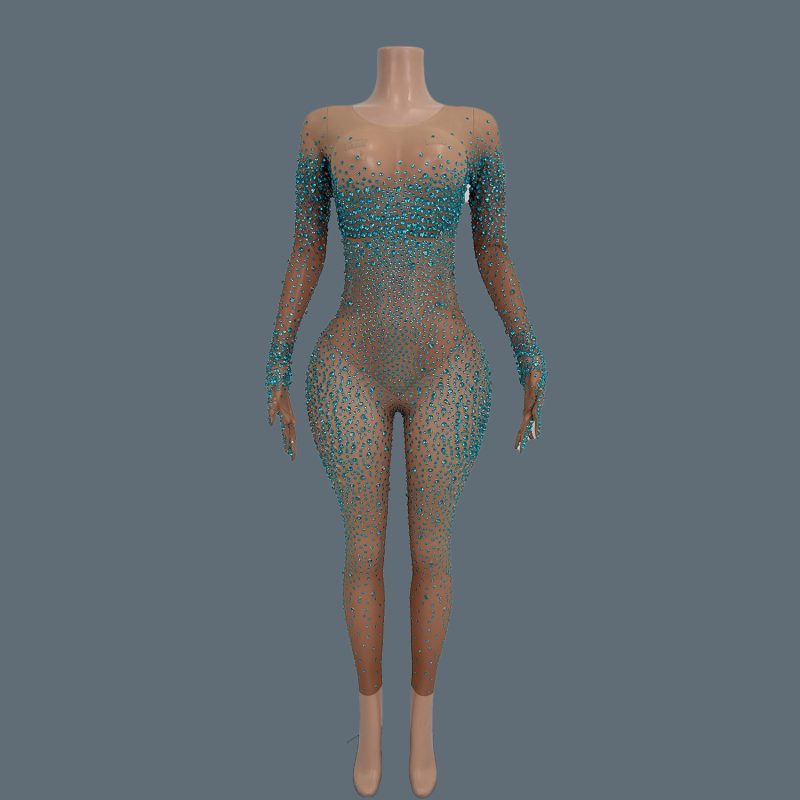 Sexy Stage Costume Full Rhinestones Gloves Sleeves Jumpsuit Evening Fashion Show Outfit Women Photoshoot Bodysuit Tiaotiaotang - Image 9